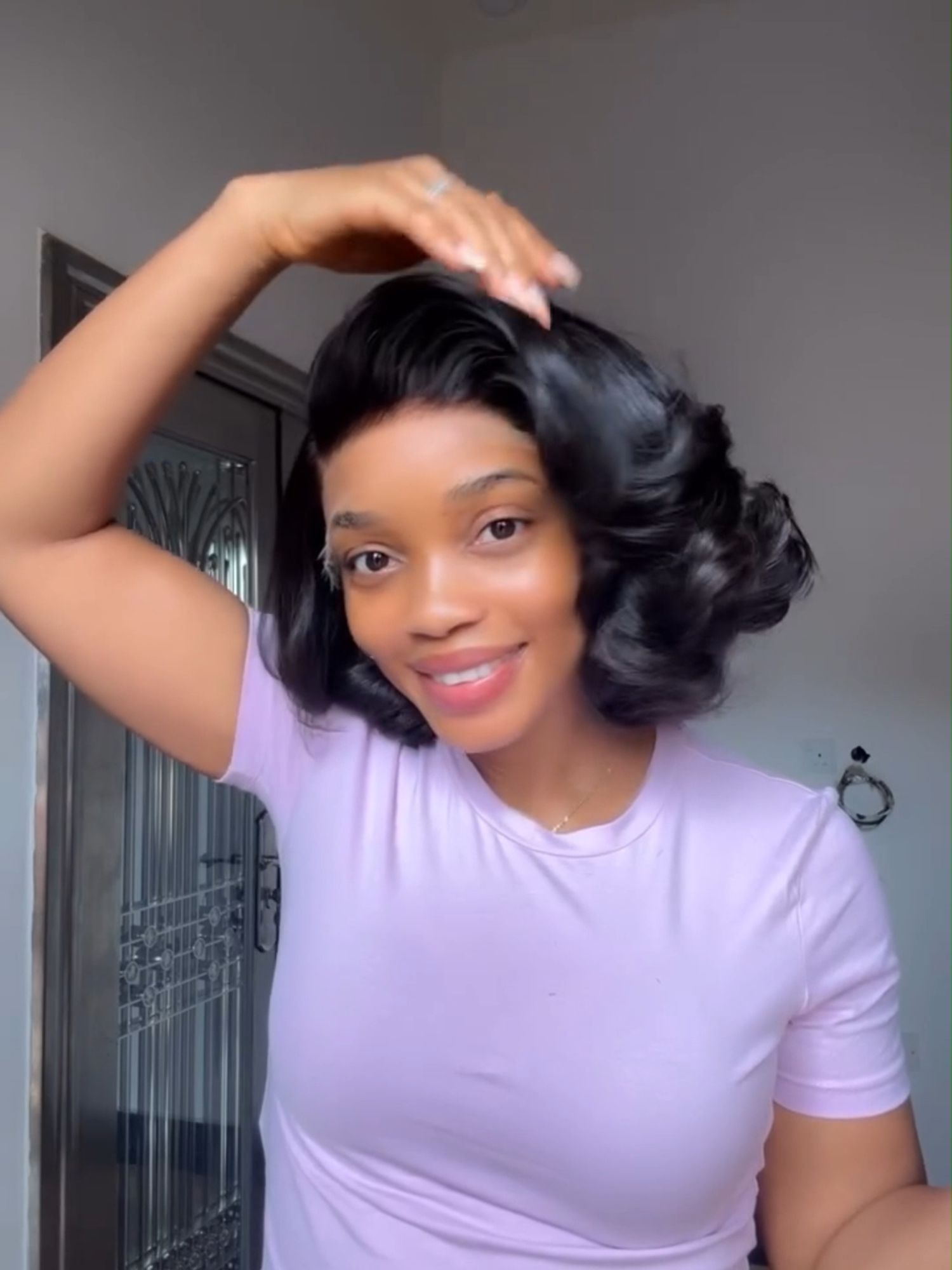 I’m OBSESSED!! 🥰😻 yall need to try this cute hairstyle this summer! Down To $79!!! Hair: Short Loose Glueless 6x5 Lace Wig  #tinashehair #summerhairstyles #wigtransition #naturalhair #fullhair #humanhair #wigtutorials #wigtok #naturalhairstyles #summerhair #bouncycurls #humanhairwig #shorthair #shorthairstyles #bob #gluelesswig #weargowig