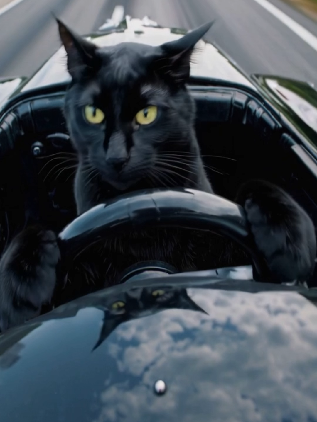 Black cat energy: 100% intimidation, 0% speed limit. 🐱⚡ #FastAndFurryous #MadCatEnergy #BlackCatDriver #ChaosOnWheels