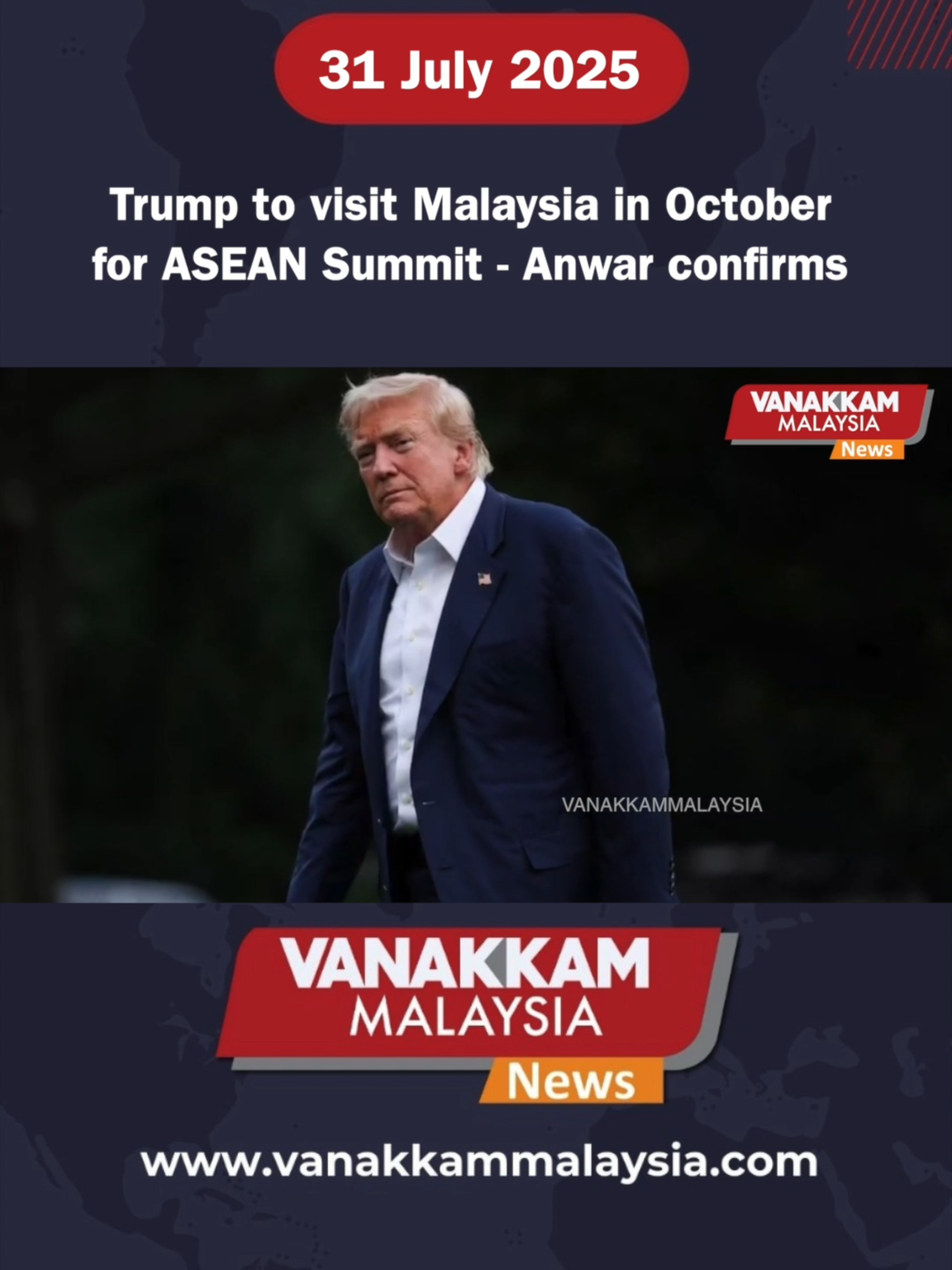 Trump to visit Malaysia in October for ASEAN Summit - Anwar confirms #latest​ #vanakkammalaysia​ #Trump #visit #Malaysia #October #ASEANSummit #Anwar #confirms #trendingnewsmalaysia​ #malaysiatamilnews​ #fyp​ #vmnews​ #foryoupage