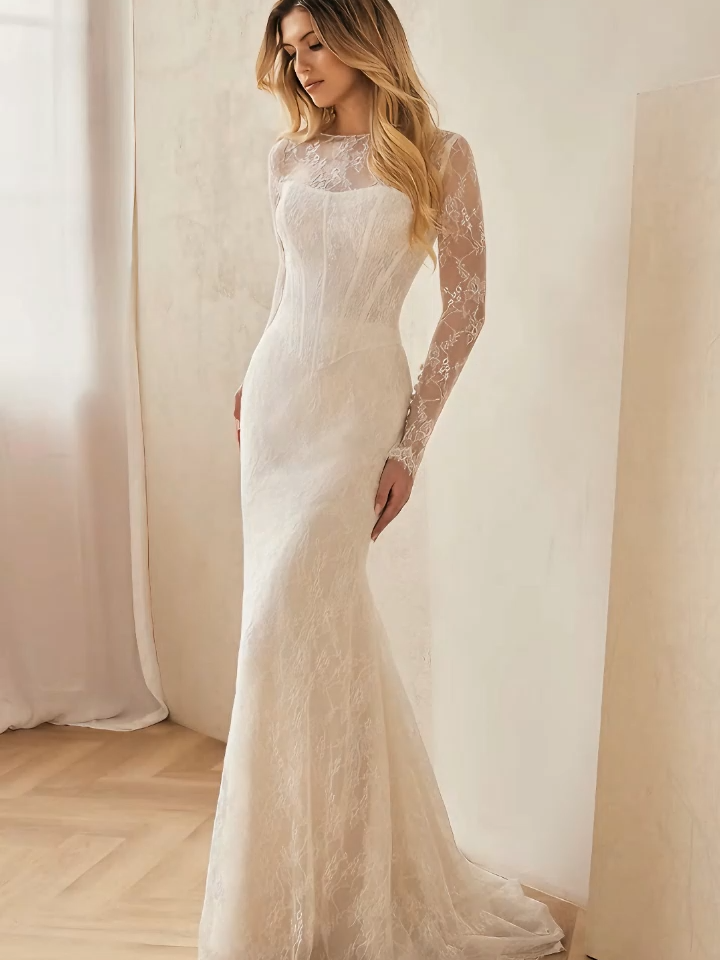 Inoava.com_Fitted_Bridal_Removable_Lace_Overlay_Wedding_Dress@lnoavacom