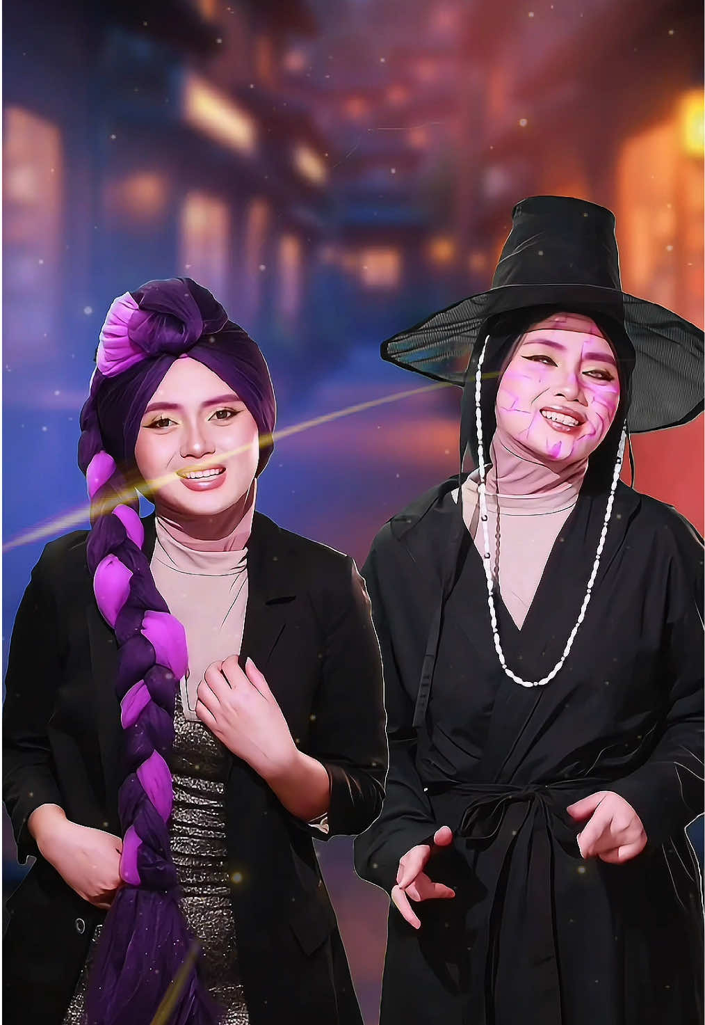 Replying to @Nimas Ayu Adityas Desy P kalo ini rumi sama jinu hijabers 1 frame ✨ #kpopdemonhunters #rumi #jinu #cosplay 
