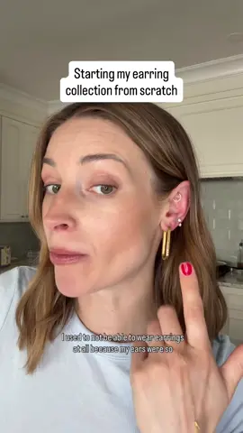 The 4 pairs of earrings I think everyone needs in their collection: Everyday hoop Classic Stud Statement Earring Something Dressy #earrings #earringsforsensitiveears #sensitiveears #titaniumjewelry 
