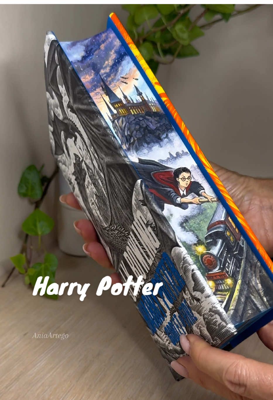 Harry Potter and the Goblet of Fire book edge painting.  My work in progress.  Today marks the double birthday of J.K.Rowling and beloved wizard, Harry Potter, created by her.  Happy birthday!✨💚 Harry Potter and the Goblet of Fire painted book #harrypotter #bookart #paintingprocess #paintededges #thegobletoffire #harrypotterbirthday 