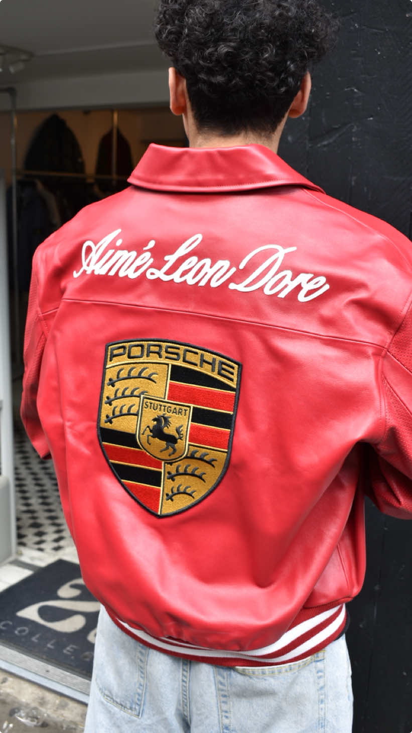 Aime Leon Dore x Porsche 993 Turbo Leather Club Jacket Available in store now or via dm 🏎️❤️👺 #aimeleondore #f1 #porsche911 #fashion #designerfashion #london 
