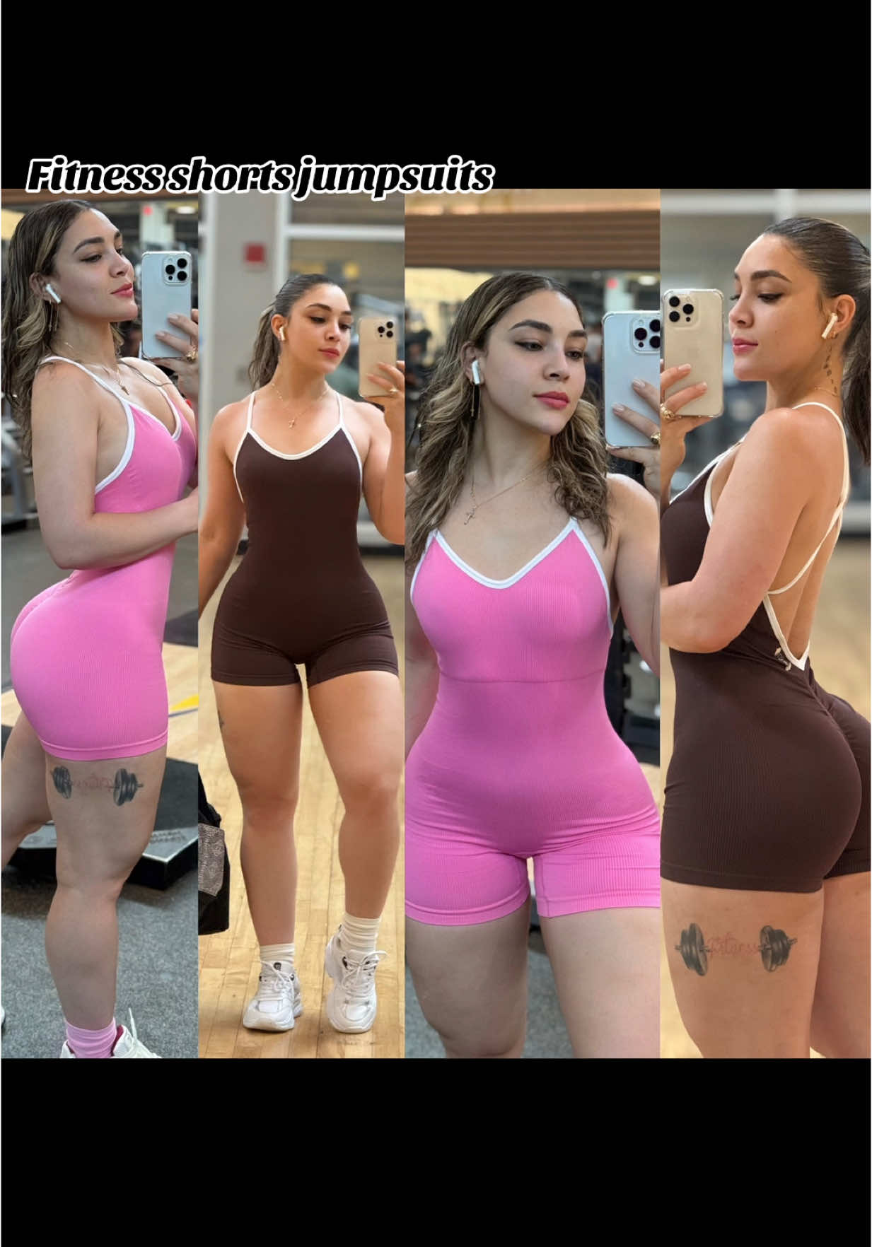 Cual color? 🖤🤍🤎🩶🩷short jumpsuits available  #newcollection #Fitness #creatorsearchinsights #matching #oufits #gym #viralfitness  ##fitnessoutfit #fitnessgirl #TikTokShop #TikTokFitness #TikTokgym #women #girl #gymapparel #shorts #fitnesswomen #jumpsuit 