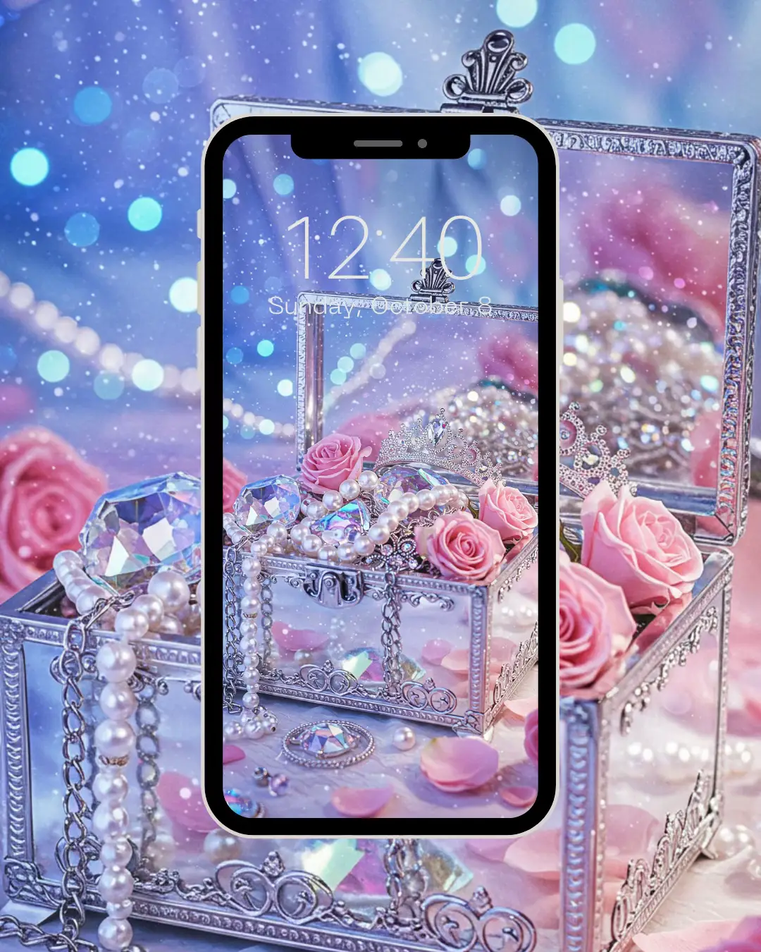 キラキラの宝石箱で待ち受け画面作りました💎 長押し→保存で使ってね！ リクエスト募集中です✨ #待受画面 #壁紙にどうぞ #壁紙配布 #ロック画面 #ロック画面にどうぞ #wallpaper #aiart #jewelrybox 