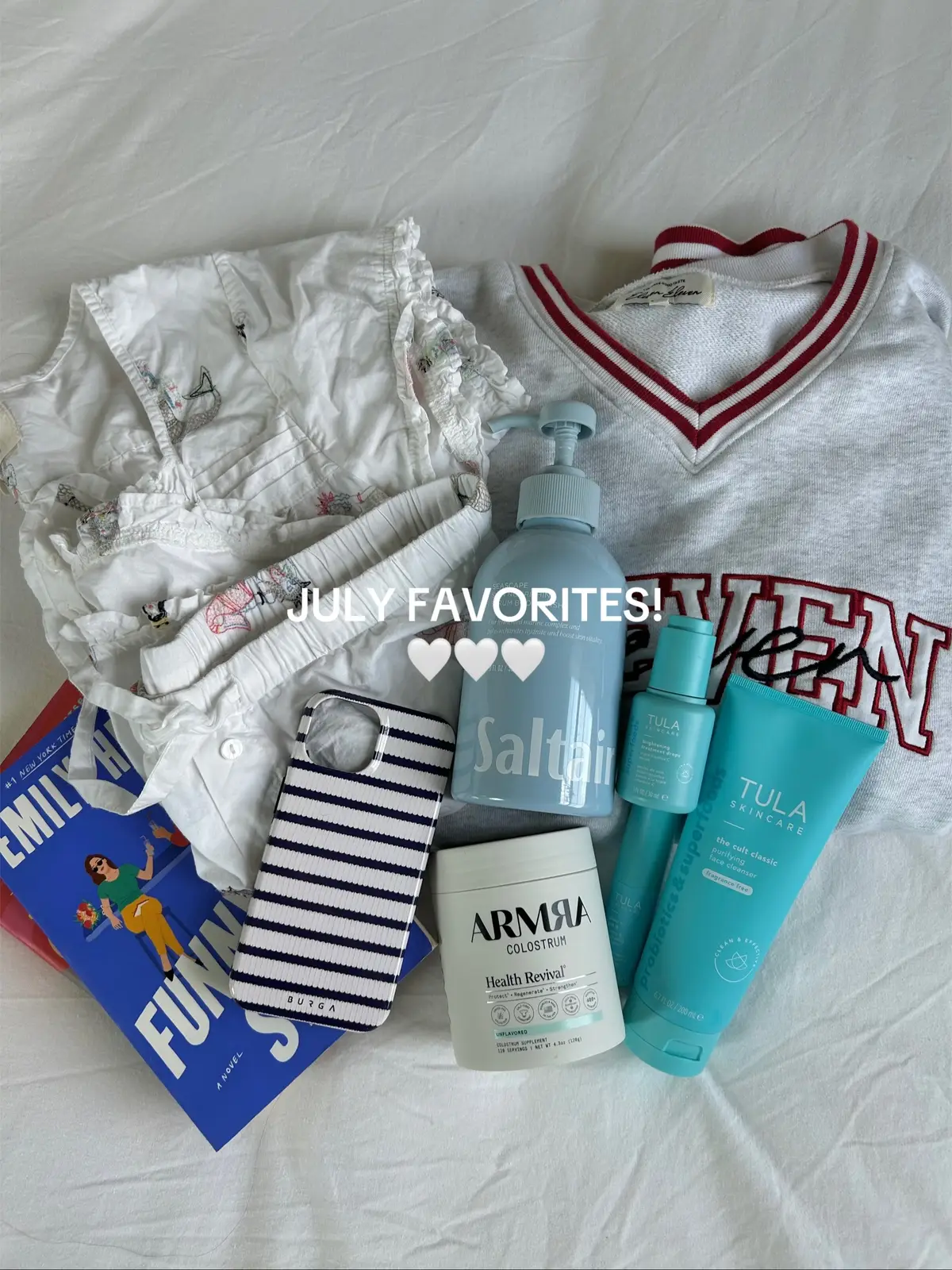 all my july faves! this was a fun fun month 🤍  @Printfresh @ARMRA @Eleven Eleven @TULA skincare @BURGA @Loopy® @Saltair Body  #julyfavorites #favorites #haul #monthlyfavorites 
