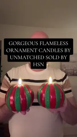 LOOK at how realistic the set of two, flameless ornament candles by Unmatched, sold by @HSN, Inc  look at night!! They come with a remote control with multiple timer settings. They come in red/green, and silver/gold! #hsn #christmasinjuly #flamelesscandle #christmasdecorating  
