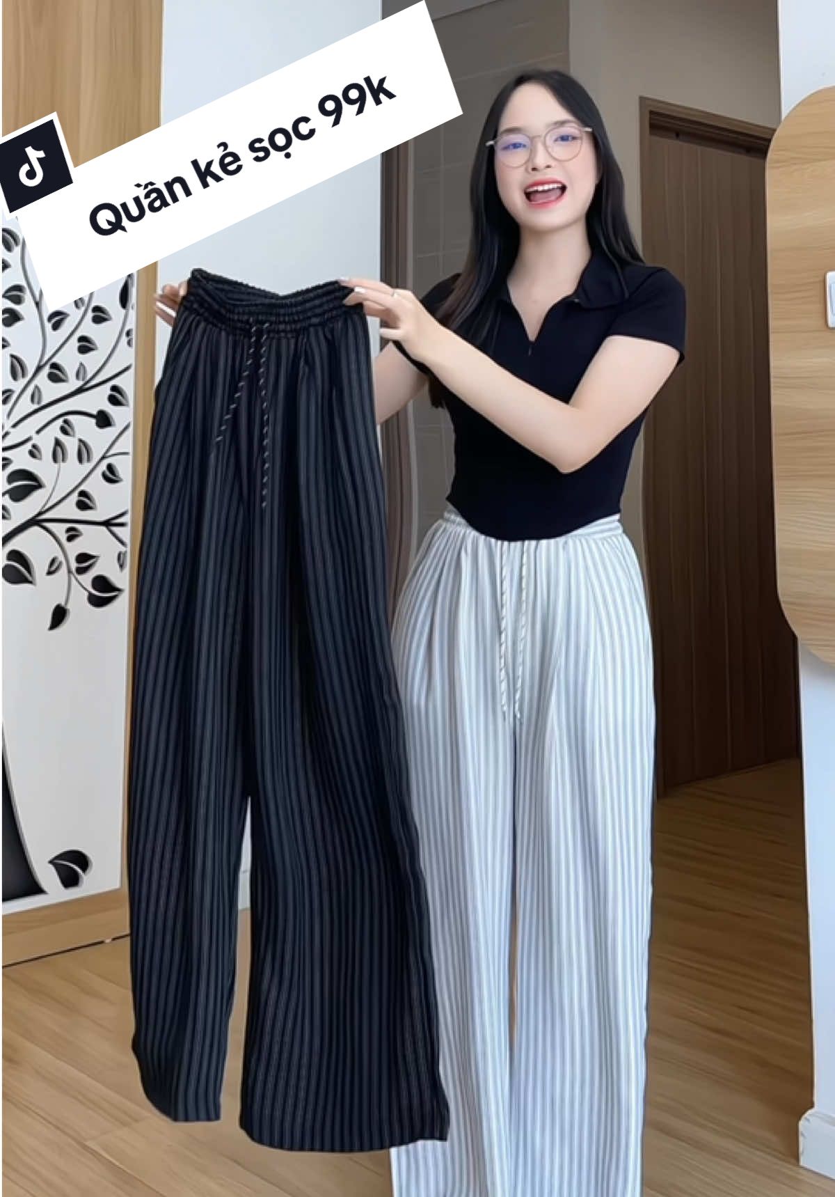 Quần kẻ sọc hottrend #hiennguyen666666 #thoitrangnu #quankesoc #quandainu #xuhuong 