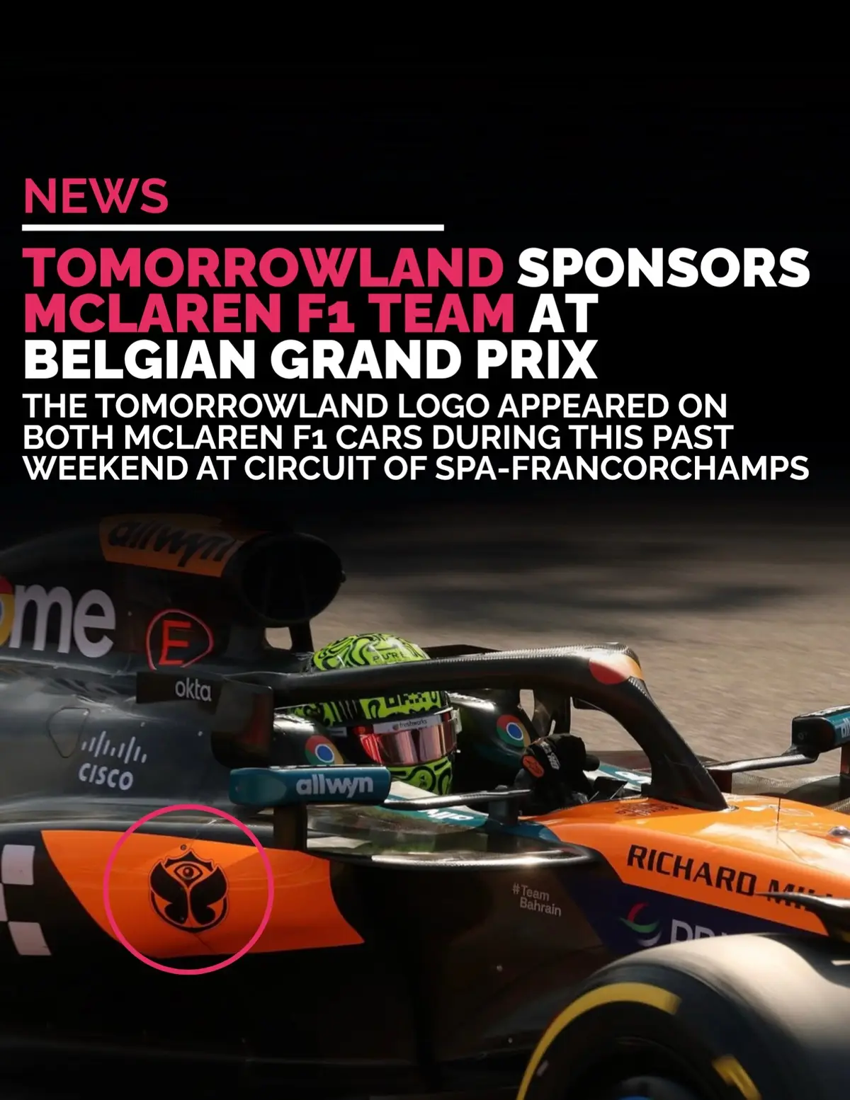 @Tomorrowland was once again a sponsor of @McLaren Formula 1 Team at Spa this past weekend.  So cool to see this kind of mashup.  (📸: Tomorrowland, Formula 1) #tomorrowland #tomorrowland2025 #formula1 #mclaren #mclarenf1 #housemusic #techno #electronicmusic 