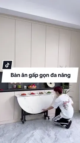 Bàn ăn tròn gấp gọn thông minh gỗ MDF cốt xanh thái lan khung thép phun sơn tĩnh điện kết hợp bánh xe di chuyền.!! #banangapgon #banangapgonthongminh #banan #decorphongbep #phongbephiendai #noithatthongminh 