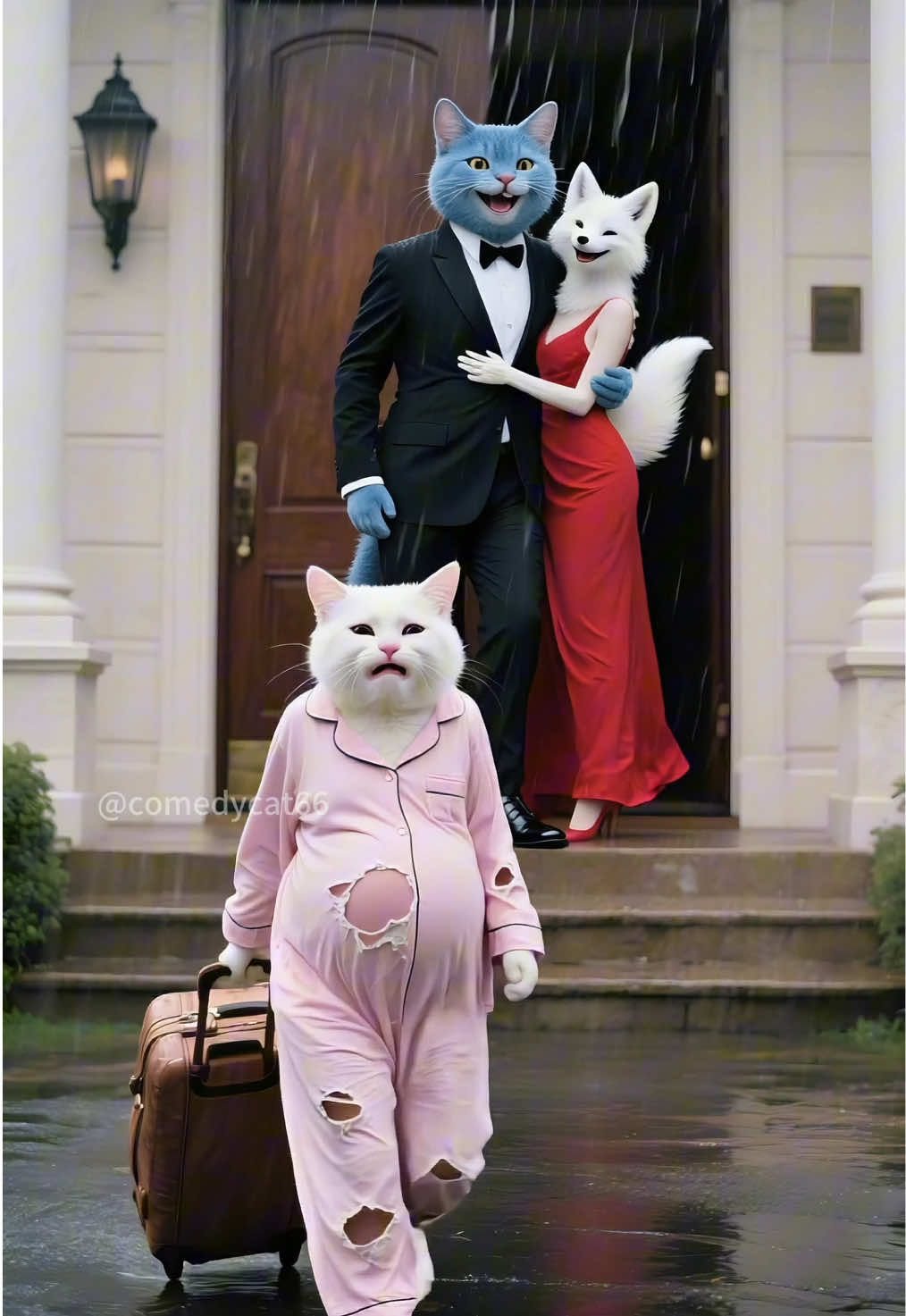 Will the white cat keep ditching the orange cat?#cat #aicat #kitten #orangecat 