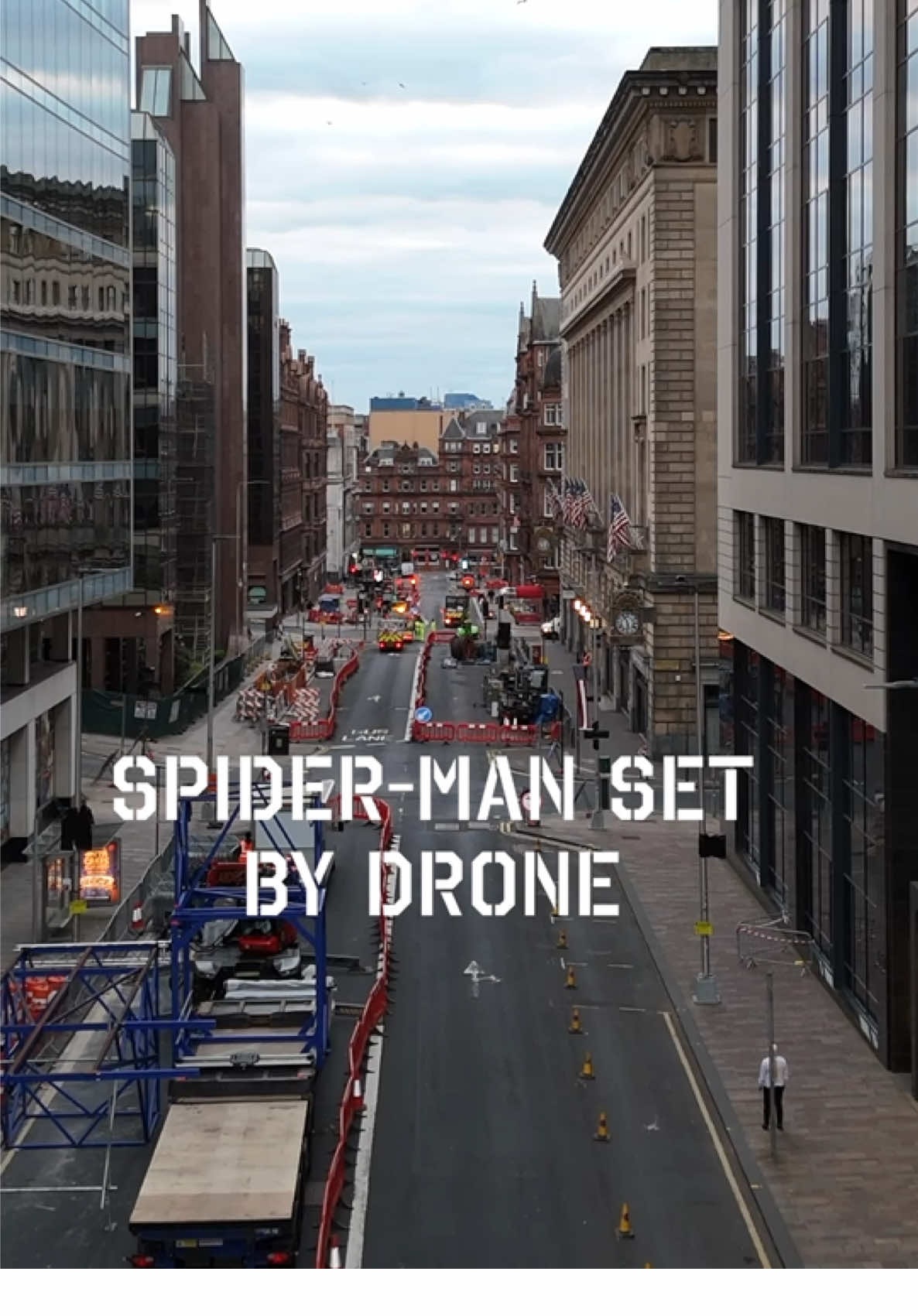 🕷️Spider-Man swings into Glasgow 🕸️🎬 The city has just become part of the Spider-Verse.  It’s still cool seeing Glasgow turned into a film set again 🎟️🎥 Looking forward to seeing the film when it’s released on the 31st of July 2026.  @DJI Retail @Spider-Man Movie 🍿  #Glasgow #Spiderman #drone 