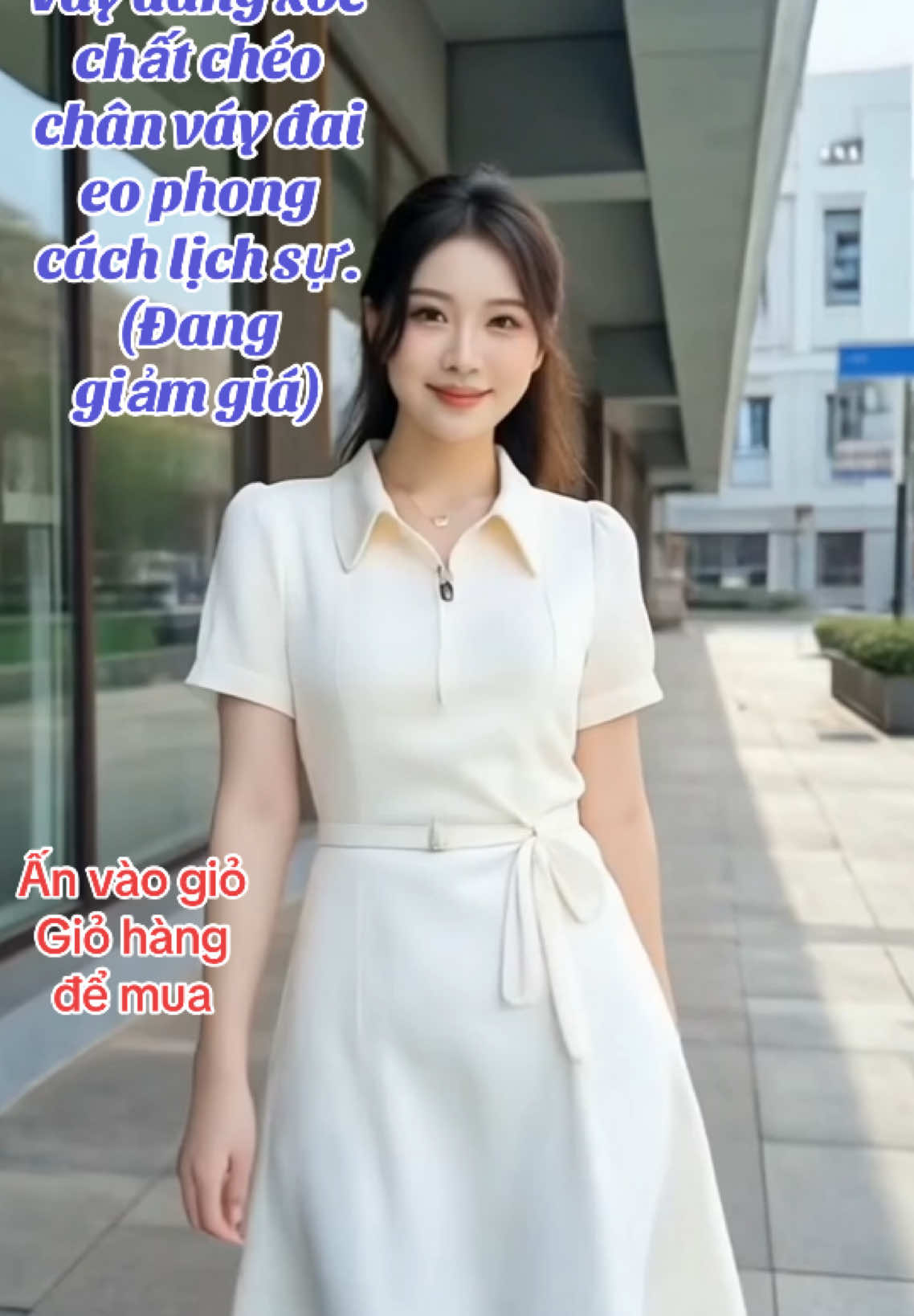 (Blue to Bloom) Váy dáng xòe chất chéo hàn cổ lượn xếp li chân váy đai eo phong cách lịch sự.#thoitrangnu #thoitrang #thoitrangcongso #hottrend #xuhuong #2025 