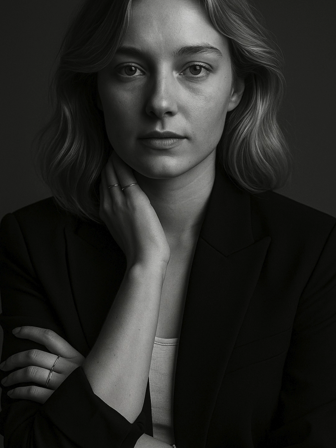 Use this Chat GPT Photo Prompt #chatgpt #prompt #prompts #tutorial #aiphoto #aiphotography #photography  Prompt: Cinematic high-fashion black-and-white portrait of me with a confident yet introspective expression. I’m wearing a structured black blazer with the sleeves rolled up, styled over a light top. My loosely tied, voluminous hair frames my face with soft, natural waves. My pose is elegant and composed—one hand resting on my neck with fingers adorned in minimalist rings, the other arm wrapped across my body, showcasing delicate bracelets. The lighting is soft and directional, casting subtle shadows that emphasize my facial features and the texture of the clothing. The background is a smooth, seamless grey gradient, giving the portrait a refined, editorial feel reminiscent of luxury fashion campaigns. Shot with a shallow depth of field to maintain sharp focus on my face and jewelry.