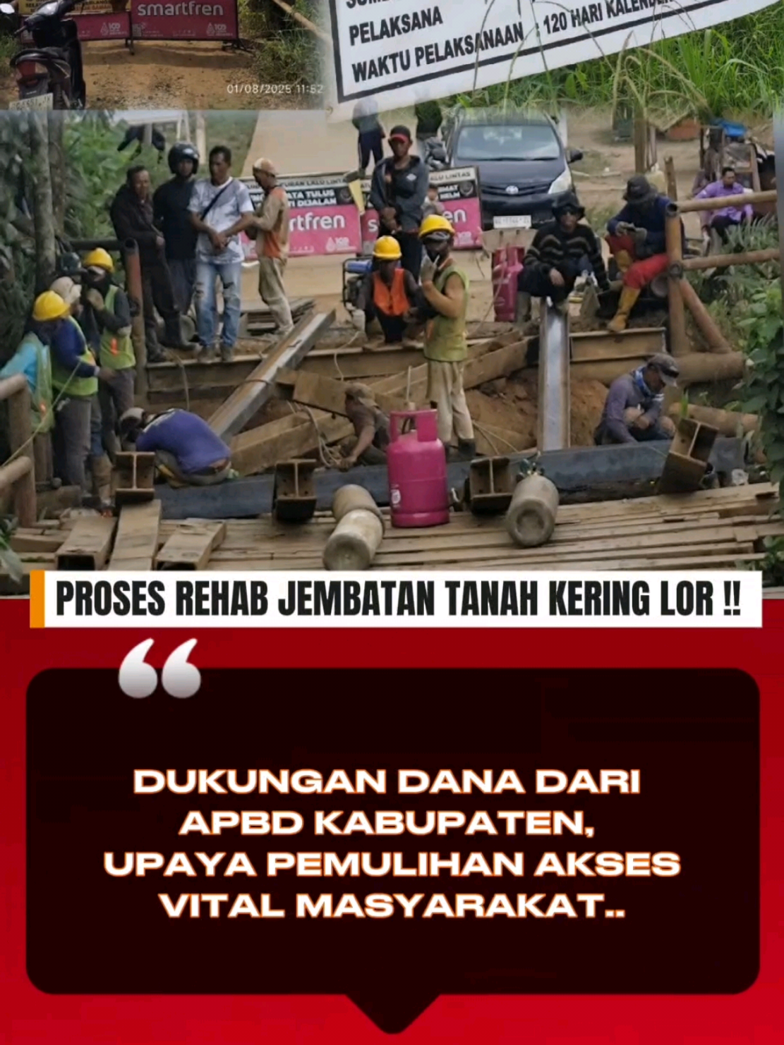 Peh kito sanjo lagi lor ke Jemabatan Tanah Kering, Kecamatan Pulau Rimau, Kabupaten Banyuasin.  Kito liat sejauh mano proses rehab jembatan ini. Yuk kuti cek ema..  (01/08)  #beritasriwijaya #banyuasin #pulaurimaubanyuasin  #jemabatantanahkering 