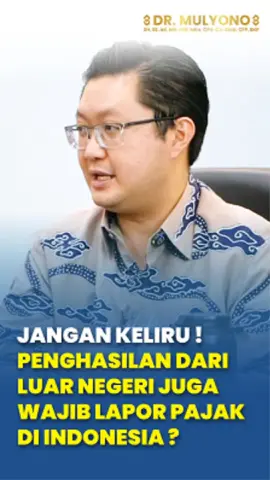 ⚠️ JANGAN KELIRU! PENGHASILAN DARI LUAR NEGERI JUGA WAJIB LAPOR PAJAK DI INDONESIA? Banyak Wajib Pajak yang belum tahu,  atau pura-pura tidak tahu bahwa penghasilan dari luar negeri tetap wajib dilaporkan dan dikenakan pajak di Indonesia. Termasuk apa saja? ✔️ Penghasilan aktif (misalnya kerja remote dengan perusahaan asing) ✔️ Penghasilan pasif (seperti royalti, bunga, dan dividen dari luar negeri) Nah, khusus untuk dividen atau penghasilan dari luar negeri lainnya, mungkin Anda berpikir: “Kan udah dipotong pajak sama negara asalnya. Masih harus bayar pajak lagi di Indonesia?” Jawabannya: YA! Tapi tenang dulu... 💡 Kalau pajaknya sudah dipotong di negara sumber, Anda tetap lapor di Indonesia sesuai dengan tarif PPh Indonesia, namun kamu berhak mengajukan kredit pajak luar negeri. Ini berarti, pajak yang telah Anda bayarkan di negara asal boleh dikurangkan (dikreditkan) dari pajak yang terutang di Indonesia. 📌 Aturan ini tercantum di Pasal 24 Undang-Undang Pajak Penghasilan (UU PPh). Jangan anggap remeh penghasilan dari luar negeri. Walau didapatkan di luar, tetap ada kewajiban dalam negeri. Kuncinya adalah: lapor dengan benar dan pahami hak-hak Anda sebagai Wajib Pajak. 💬 DM saya dengan ketik: 