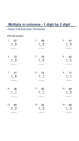 Grade 3 Multiplication Worksheet | 1 digit by 2 digit Multiplication ✅💯 #math #mathematics #multiplication #mathforkids #learnmath #tiktokmath #elementarymath #maths #education #mathpractice #3rdgrademath #mathworksheets 