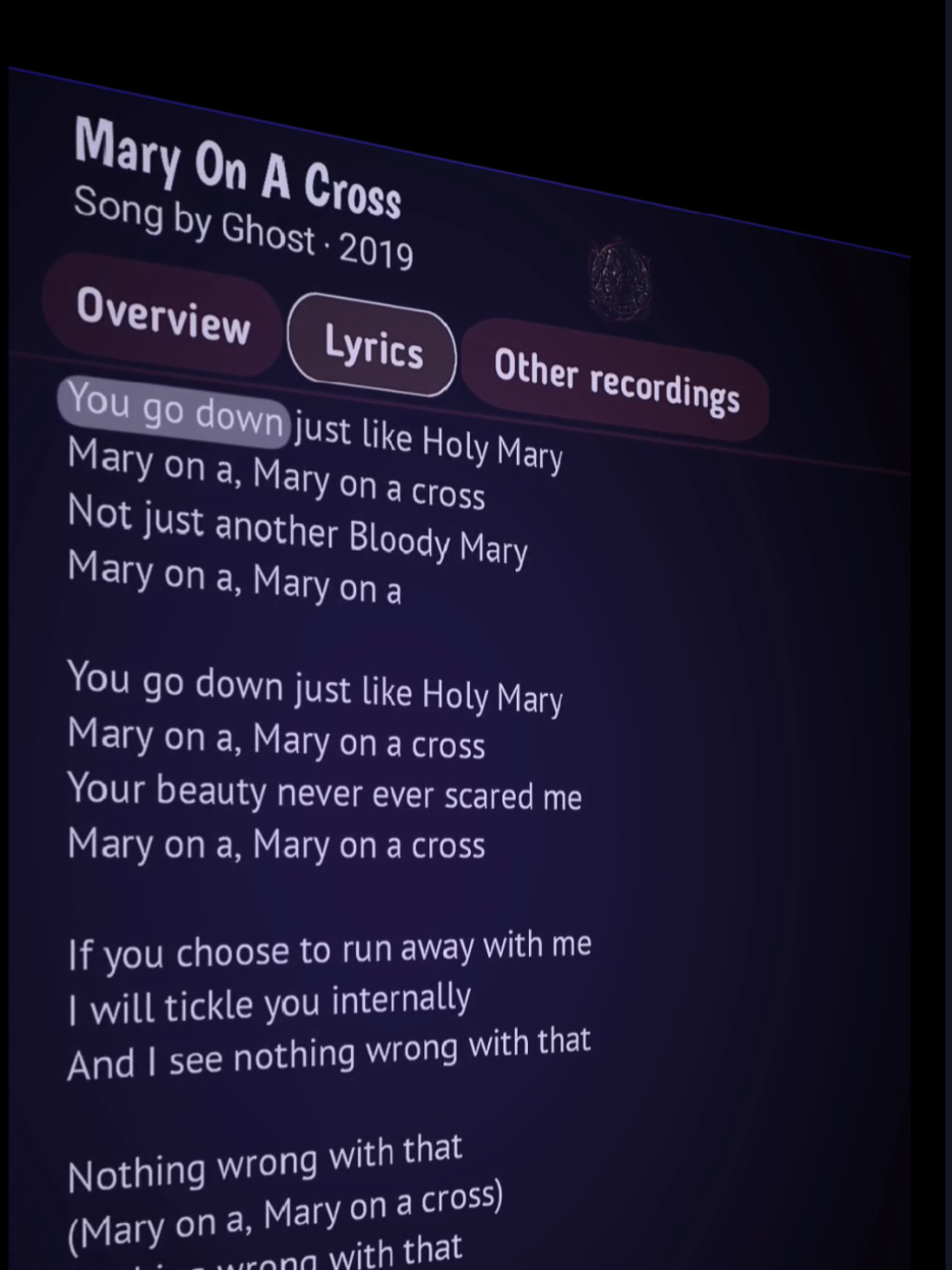 Mary on a cross 🤗🎧 #lyrics #lyricsvideo #lyricsmusic #song #music #maryonacross #ghost #fypforyoupage #fypforyou #lirickoss 
