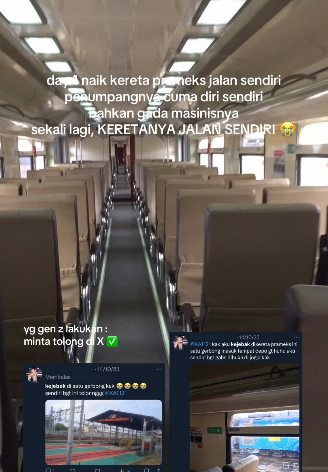 awalnya mikir “asik private train nih, video ah” pas nyadar sampe ujung gada orang lemesnya kerasa bgt sampe sekarang 😭 bahkan udah pasrah kalo udah masuk ke dunia lain, dan baru bisa keluar sejam kemudian 🧎‍♀️🤧 #fyp #trendday1 