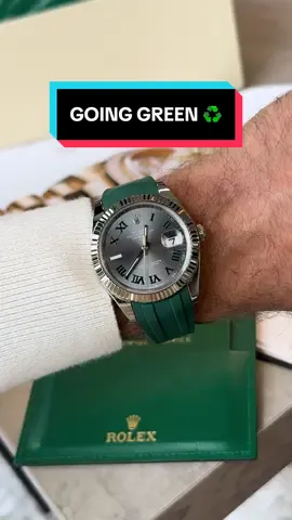 DAMM ♻️ Steel Rolex Datejust 41 ‘126334’ Grey Wimbledon Roman Dial Jubilee Bracelet + Custom Green Rubber Strap ✔️ £12,495 💫 #trottersjewellers #rolexdatejust #datejust41 