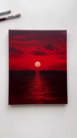 Crimson Ocean Under the Moon 🌊🌙🥀 . . . . . . . . . . . . . . . . . . . . . . . . . . . . . . . . . . . . . . . . . . . . . . . . . . . #art #acrylicpainting #arttok #landscape #painting #fypシ #moon 