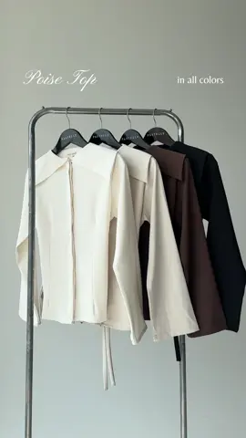 Poise Top in all colors — broken white, ivory, espresso, and black which one ? #fashioninspo #fashionideas #blouse #shirt #fittedshirt #uniquetop 