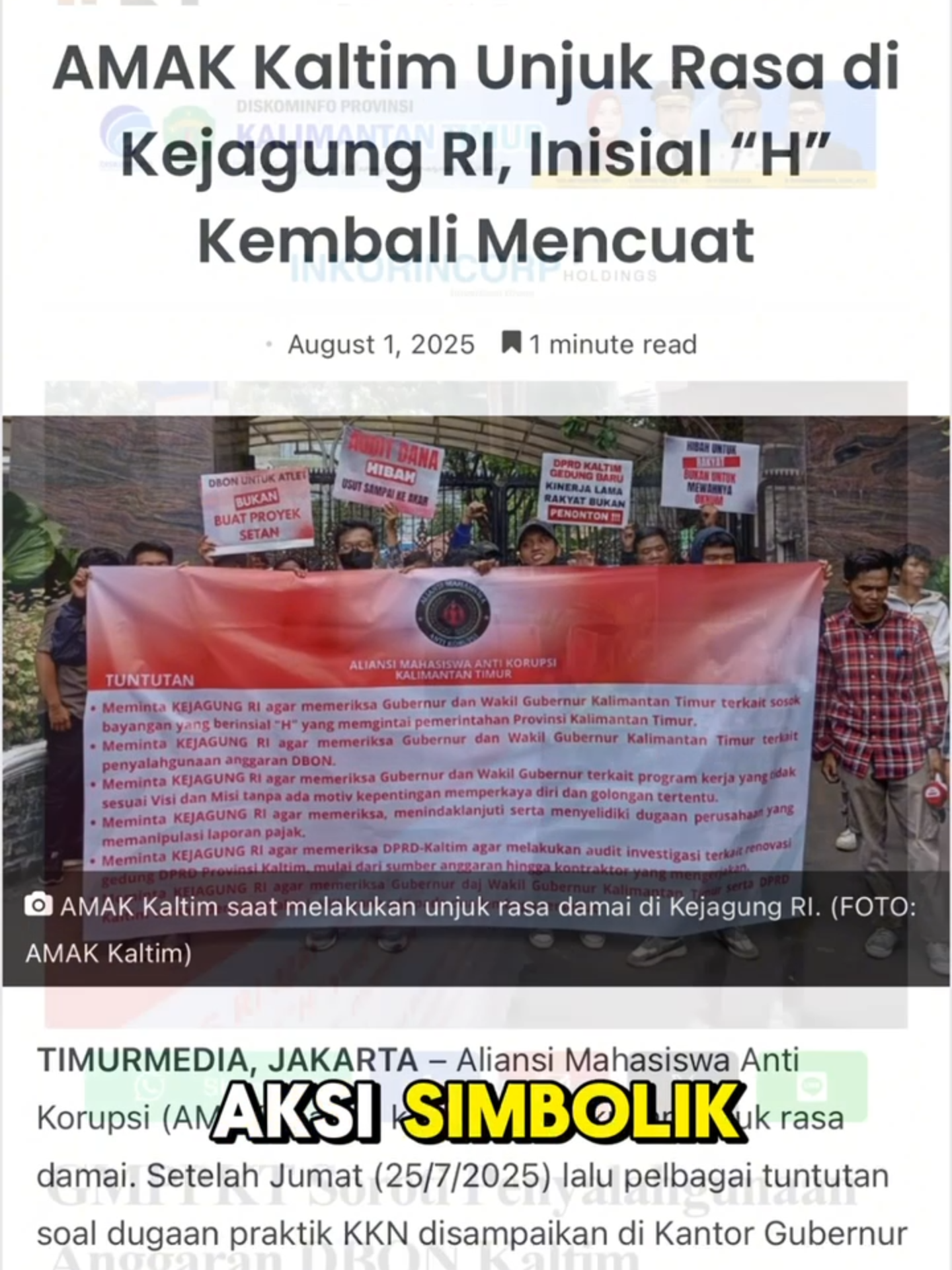AMAK Kaltim : Bongkar Dugaan KKN di Pemprov dan DPRD. #AMAKKaltim #AksiAntiKorupsi #KaltimBermasalah #KejagungRI #GubernurKaltim #WagubKaltim #TolakKKN #BongkarKKN #IntervensiKebijakan #SkandalDBON #ManipulasiPajak #RenovasiGedungDPRD #AuditKejagung #KKNKaltim #KorupsiDaerah #PemprovKaltim #DPRDKaltim #MahasiswaBergerak #SuaraRakyat #BumiEtamBergerak