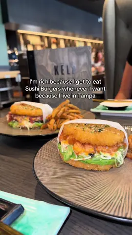 The crispy rice buns are just too good 😮‍💨 🍣 🍔  #SushiBurger #KelpSushiJoint #TampaEats #TampaSushi #tampafoodie 