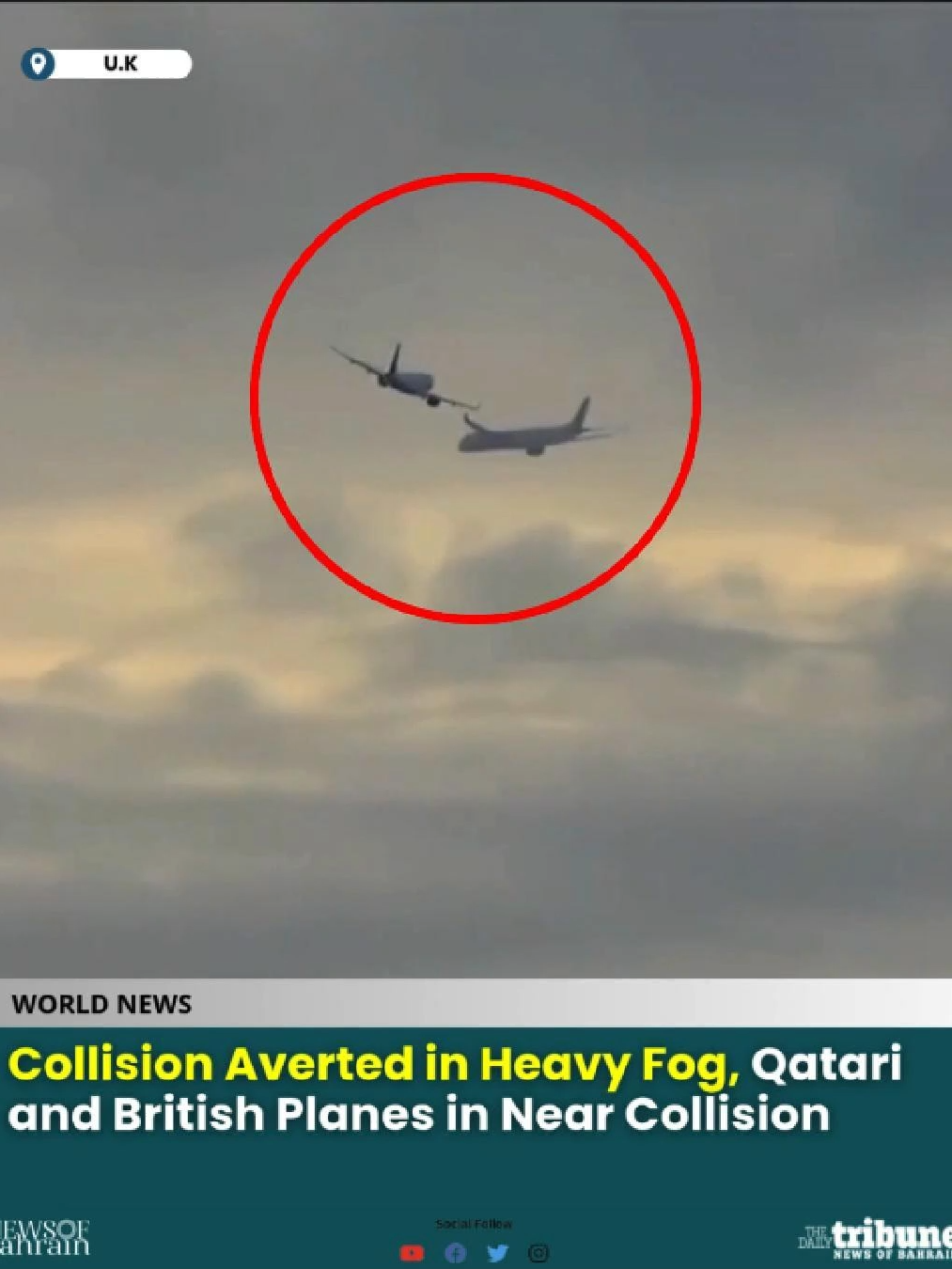 The fog-covered skies of London became the scene of a near-tragedy when two commercial planes—one Qatari and one British—almost crashed mid-air. The Qatari aircraft was preparing to land at Heathrow, while the British jet had just taken off from London City Airport. Visibility was low, and timing was tight, leading to a heart-stopping moment thousands of feet above the city. Read more news @ www.newsofbahrain.com #NewsofBahrain #news #Bahrain #worldnews #AviationNews #CollisionAverted #LondonFog