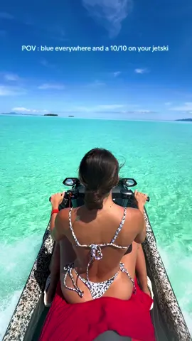 Blue everywhere and your 10/10 girl with a white leopard bikini @Belles des Pins #fyp #foryou #bellesdespinsbikini #jetski #borabora 