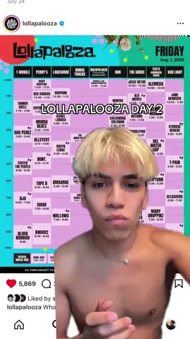 day 2 starts today and this is my line up super excited to see these artist today cannot wait 🤗 #fyp #lollapalooza #lollapalooza2025 #festival #ravynlenae #amaarae #wallows #oliviarodrigo #oliviarodrigosour 