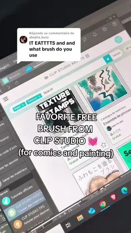Réponse à @abejita_buzz here are my current 4 favorite brushes!!! you can find them all for free if you type the name into clip studio assets ⭐💓