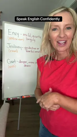 Envy, jealousy, covet - 🤷🏽‍♀️What’s the difference?  ❤️ love these videos? Subscribe Need more practice? Click the Stan Store link in my bio. #learnenglish #whatsthedifference #speakenglishconfidently #speakenglishfluently #englishspeakingtips 