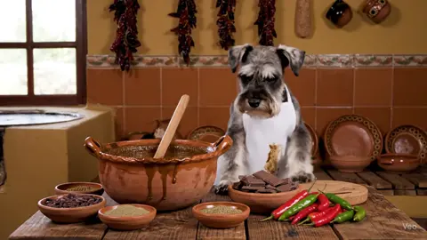Este Schnauzer cocina mole mejor que tu abuelita 🐶🍽️🇲🇽 #SchnauzerCocinero #MoleMexicano #IArealista #PerroChef #CocinaTradicional #Google