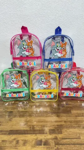 HERMOSAS MOCHILITAS TRANPARENTE PERSONALIZADAS CON TEMA TOM Y JERRY