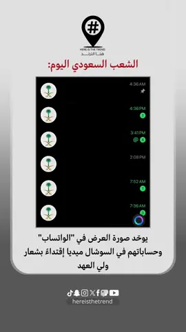 الشعب السعودي اليوم: يوحد صورة العرض بحساباتهم في الواتساب والسوشال ميديا اقتداءً بشعار ولي العهد الله يحفظه #السعوديه #ولي_العهد #محمد_بن_سلمان #الشعب_السعودي 