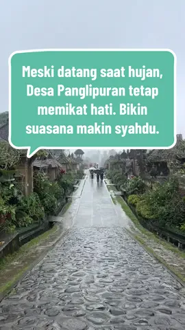 Datang saat hujan? Nggak masalah! Panglipuran tetap indah dan nyaman dijelajahi. Bersih, asri, dan adem banget. 🌧️🍃 Desa Panglipuran bukan cuma terkenal sebagai salah satu desa terbersih di dunia, tapi juga penuh dengan pesona budaya dan aktivitas unik yang siap kamu nikmati Hutan Bambu, kerajinan lokal, menginap di salah satu rumah warga.  Biaya tiket 25k  #DesaPanglipuran #BaliTersembunyi