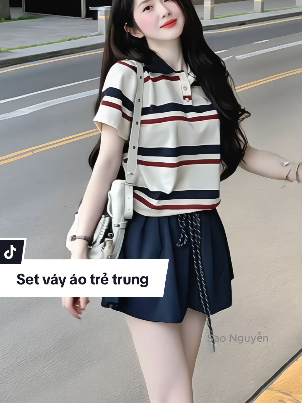 Set đồ nữ xinh xắn dáng thể thao khỏe khoắn trẻ trung, áo polo kẻ sọc phối cùng chân váy xòe cạp chun xinh mà gọn gàng, lịch sự, đi học đi chơi đều đẹp ạ #setdoxinh #setvayao #macdepmoingay #thoitrangnu #xuhuong #saonguyen99 