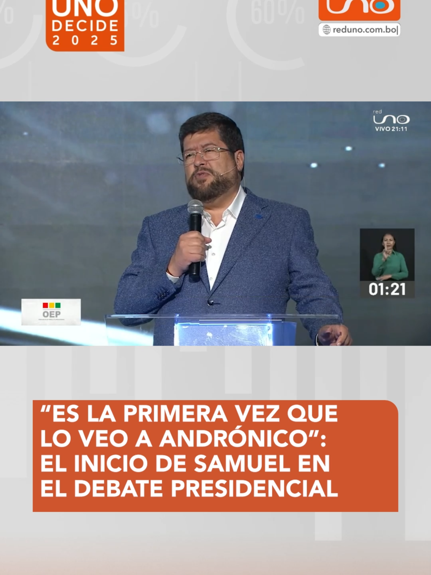 #UnoDecide l Samuel inició su intervención en el debate haciendo alusión a la primera aparición frente a frente de otro candidato. Visita reduno.com.bo #RedUno #Debate #Unidad #Samuel