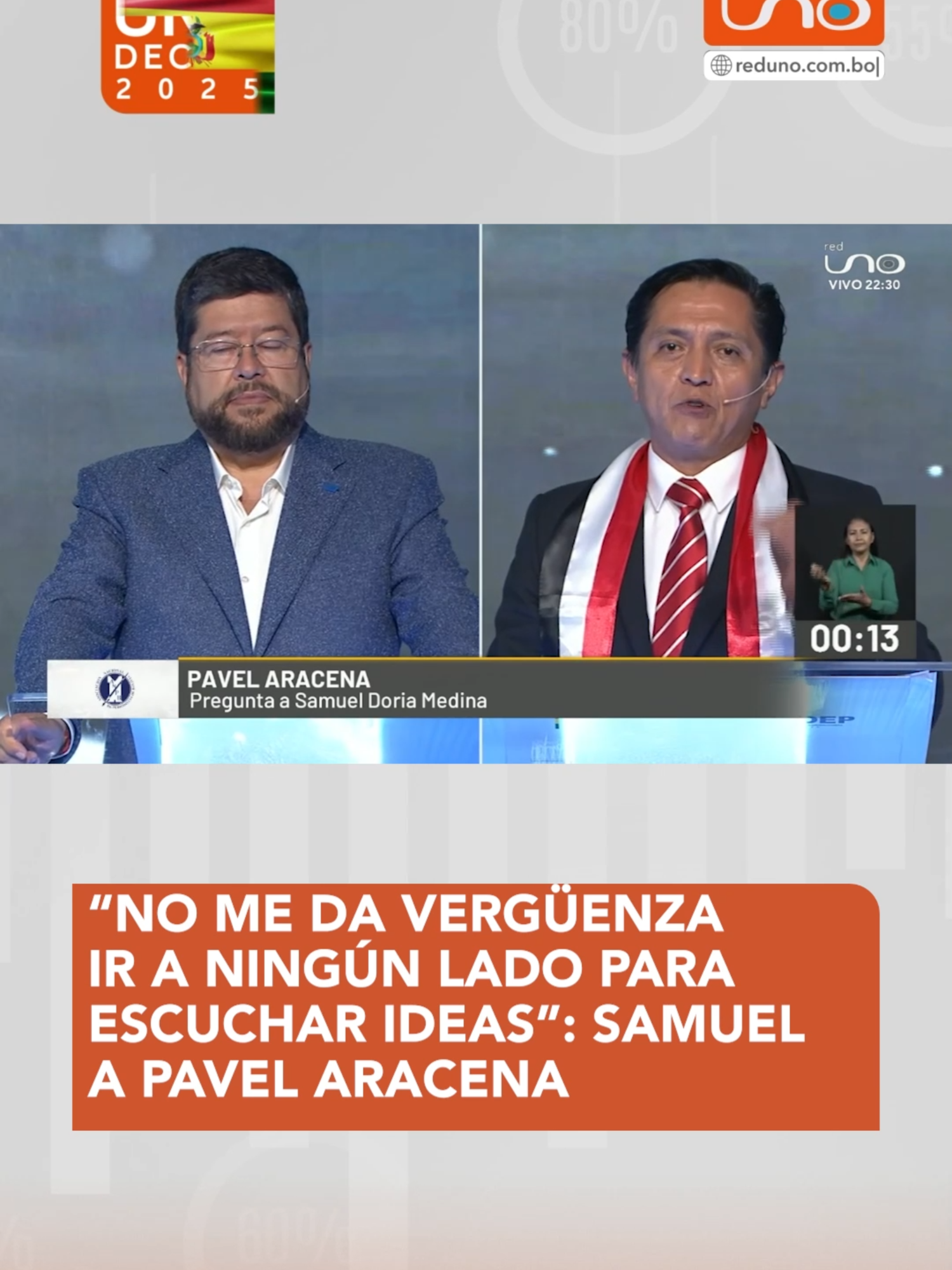 #UnoDecide l Ante la pregunta de Pavel Aracena, Samuel Doria Medina aseguró que no tiene vergüenza de escuchar nuevas ideas para su gobierno, haciendo alusión a la reunión con Marcelo Claure en Harvard. 👉 Sigue la transmisión EN VIVO a través de RED UNO. Visita reduno.com.bo #RedUno #Debate #Unidad #Samuel