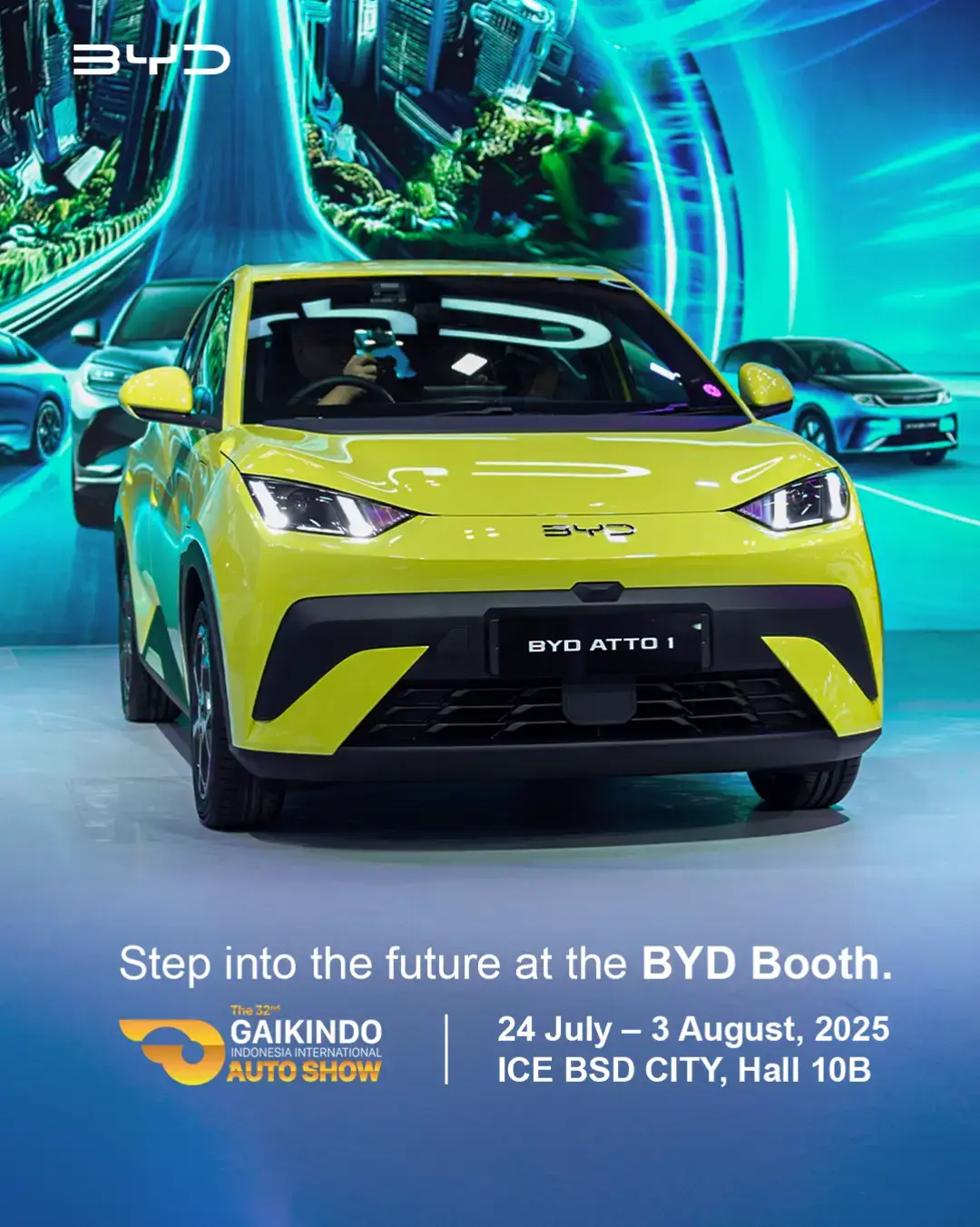 BYD is bringing something electrifying to GIIAS 2025 at ICE BSD City  From press conference to test drive, promos, and many activation. Our booth is where innovation meets experience.    Save The Date: 24 July – 3 August 2025   📍 ICE - BSD CITY | Hall 10 B   #BYD #BYDIndonesia #ElevateMobility #BYDxGIIAS2025 #LeadingTheFuture 