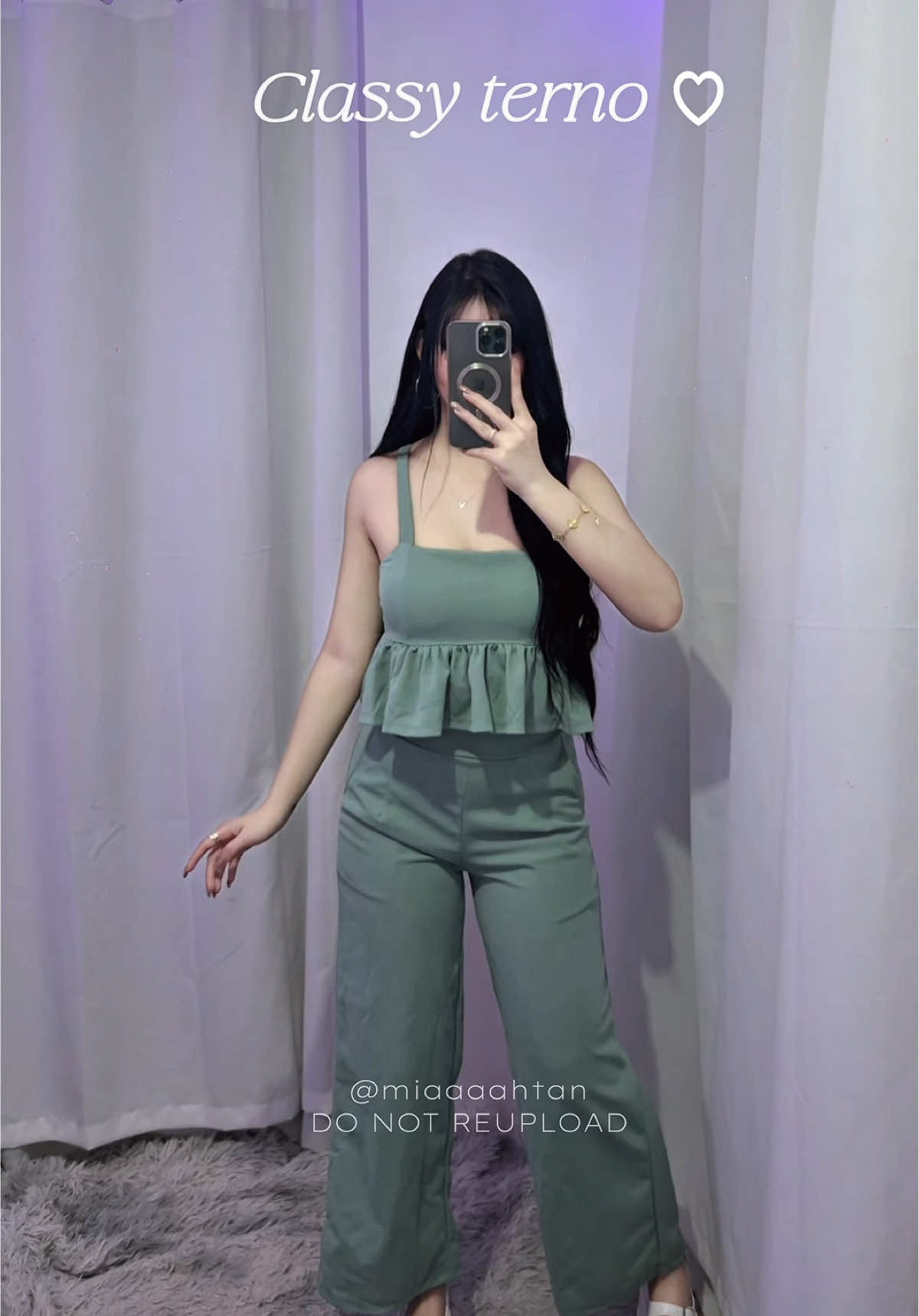 Classy terno? 🥹 Lakas maka shala!! #terno #ternocoordinates #ternocoords #coords #coordinates #outfit #OOTD #fyp #foryou #foryoupage #casual #casualoutfits #casualoutfit #dateoutfit  #classy #classyoutfit  #peplumtop #sagegreen  