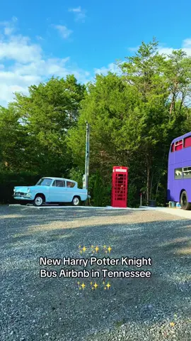 ‘Nightly Bus’: A Magical Retreat is a Harry Potter-themed Airbnb tiny home double decker bus in Sevier County, Tennessee, inspired by the iconic Knight Bus. This whimsical stay features a purple exterior with magical decor like wizarding accents, wands, and themed bedding. It offers two bedrooms with queen beds and one bathroom. We are pretty sure that’s Arthur Weasley’s car as you pull up to this private spot in the forest….Forbidden Forest? Maybe! We’ve been waiting for that car to take off into the air at any moment, but so far, it’s still parked in its spot. We even found  a red telephone box…does it transport you to the The Ministry of Magic headquarters? We don’t think so, but it’s a perfect spot for a wizarding photo shoot! Located near Buc-ees, Pigeon Forge, Dollywood, and the Great Smoky Mountains, it’s ideal for a magical getaway! Stay tuned for a complete inside tour! #harrypotter #harrypotterairbnb #travel #hogwarts #magical #magic #fantasy #tennessee #smokymountains #airbnbfinds #hiddengem #hosted @Nightly Bus 