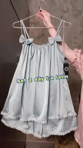 Đồ bộ ngủ áo 2 dây đính nơ lụa cao cấp #videohangthoitrang #pijama #bomacnhaxinh #bongucute #bomuahe #lualatin #luacaocap #bolua #bo2day 