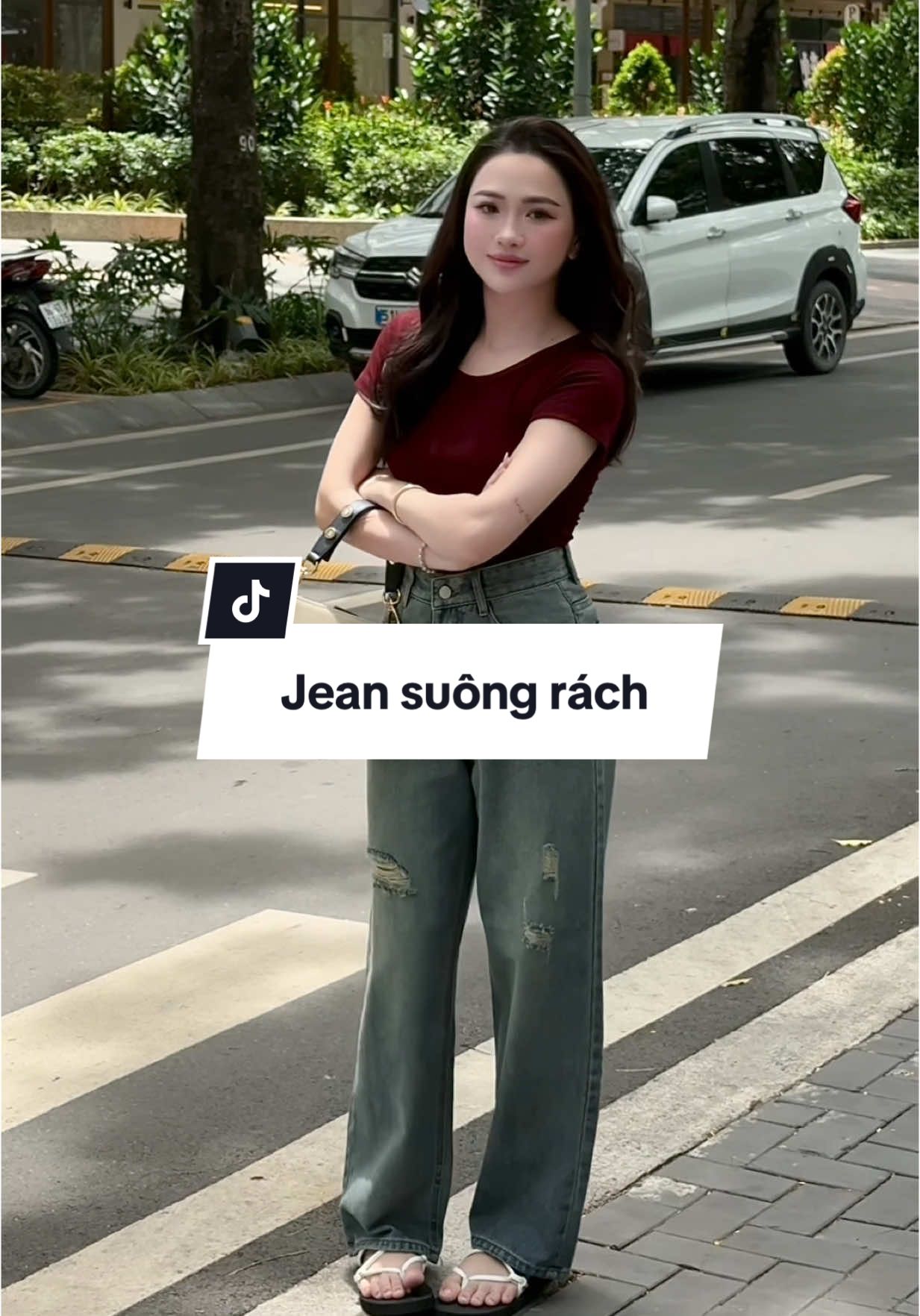 Quần jean suông rách 95cm cho nấm lùn #quanjeansuong #namlun #xuhuong #goiyphoido #fyp 