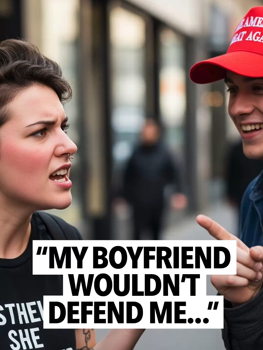Woman says she broke up with her boyfriend over not defending her when standing up against Trump after being confronted by young white men 😂 #breakup #trump #divorce #liberal #conservative #divorce #whitepeople #antondaniels
