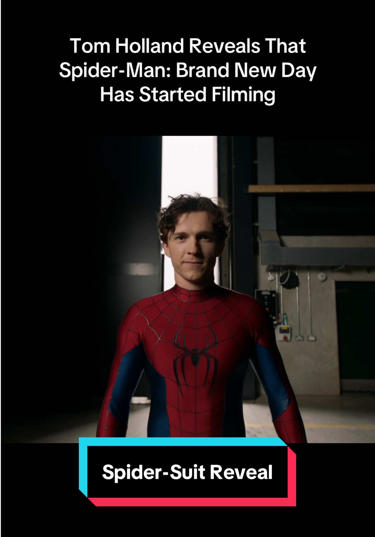 Tom Holland officially reveals his new Spider-Man suit as #SpiderMan Brand New Day begins filming. In theaters next summer. 