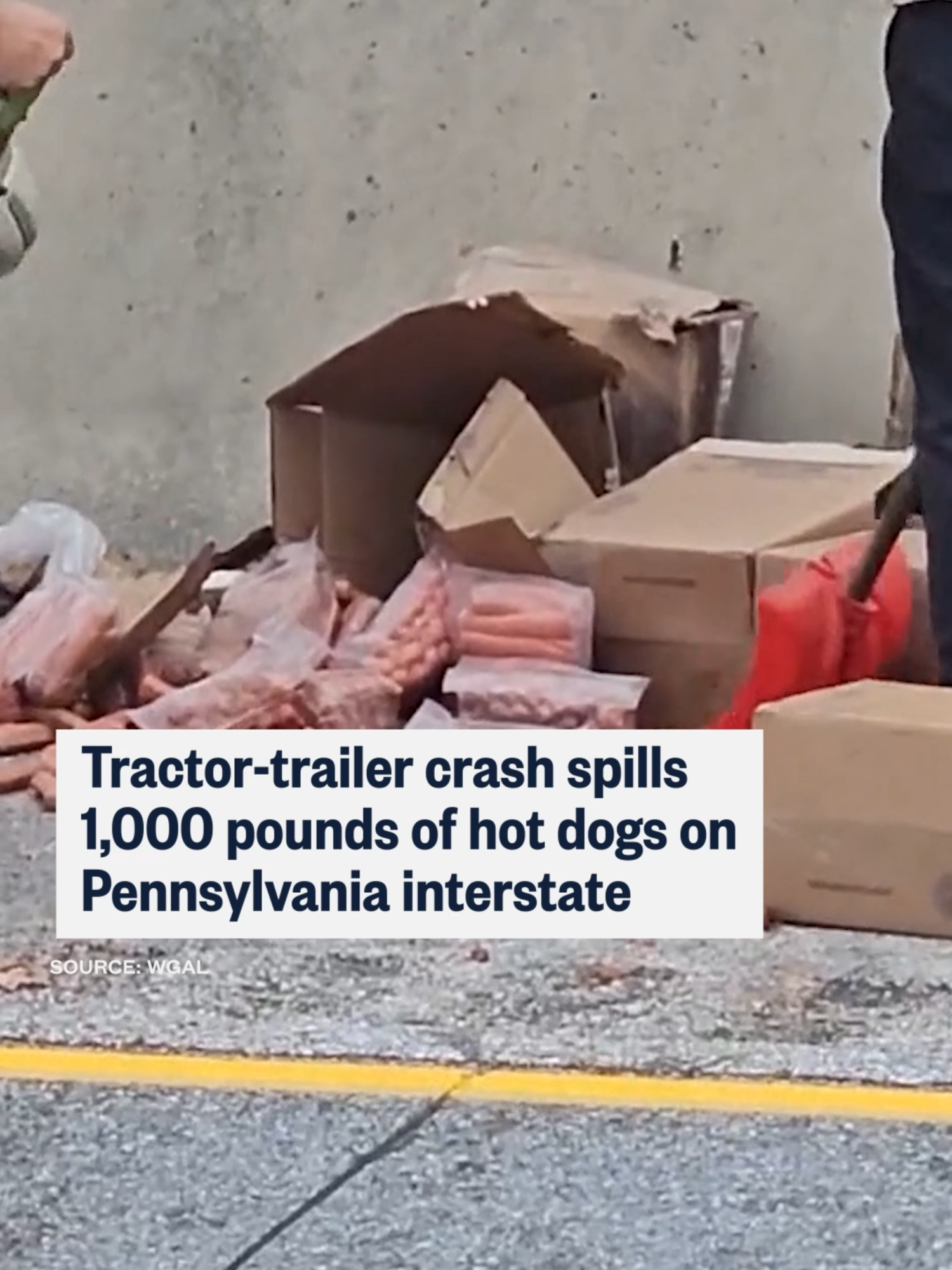1,000 pounds of frozen #hotdogs spilled across a #Pennsylvania interstate, according to officials, after a tractor-trailer ripped open along a concrete divider. Four people were treated with minor injuries.