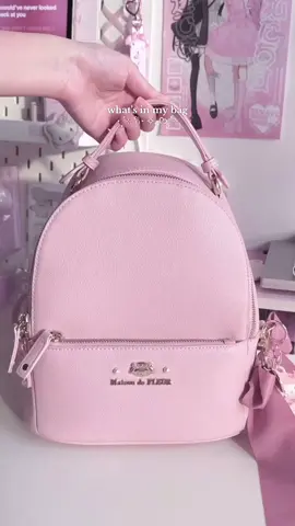 ft. my melody x maison de fleur backpack 💗 #whatsinmybag #sanrio #mymelody #pink #sanriocore #sanriotiktok #kawaii #fypシ゚ #foryou 